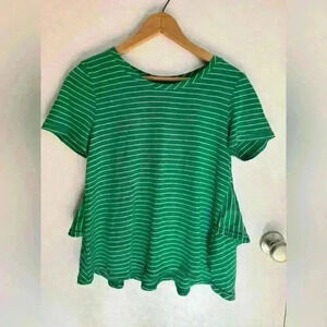Anthropologie Laura Ruffle Top Striped Green and White Size XS